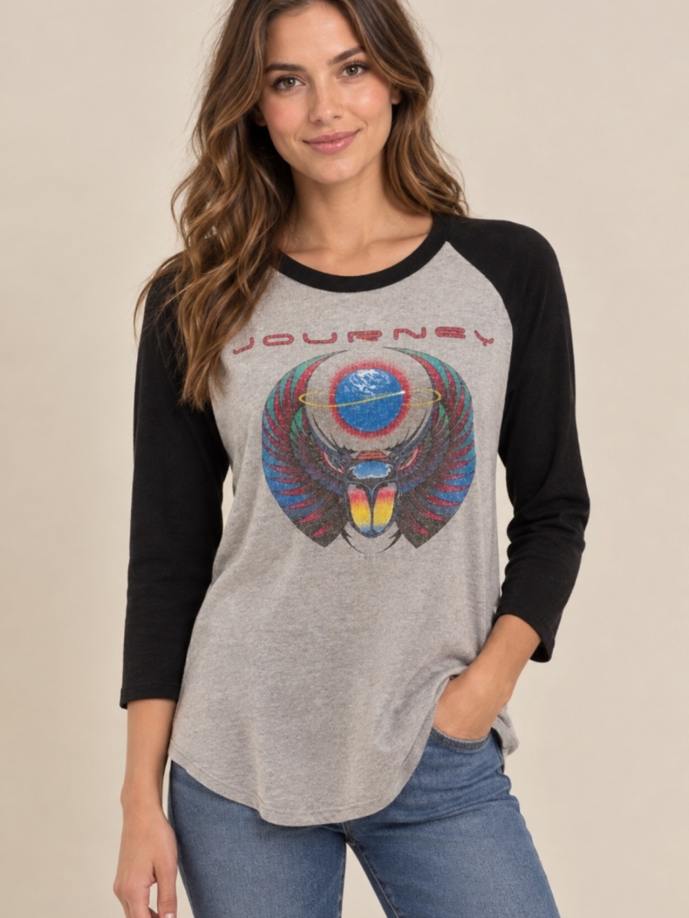 Vintage Journey 1981 Original Escape Tour Raglan Tee Shirt 3/4 Sleeve L Large